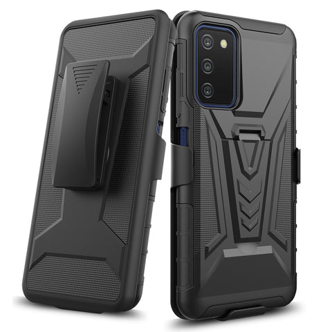 For Apple iPhone 14 (6.1") Belt Clip Holster Shockproof with Clip On & Kickstand Heavy Duty 3in1 Hybrid Black Phone Case Cover