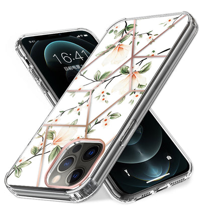 For Apple iPhone 14 (6.1") Fashion Art Floral IMD Design Beautiful Flower Pattern Hybrid Hard TPU Slim Back  Phone Case Cover