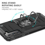 For Samsung Galaxy S21 Armor Hybrid with Ring Holder Kickstand Shockproof Heavy-Duty Durable Rugged Dual Layer Black Phone Case Cover