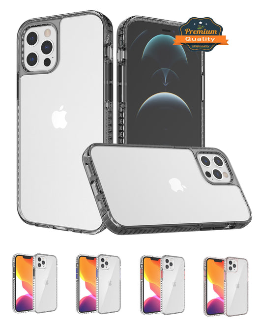 For Apple iPhone 13 Pro (6.1") Crystal Transparent Rugged Shockproof Hybrid PC+TPU Colorful Buttons Military Grade Protection Back  Phone Case Cover
