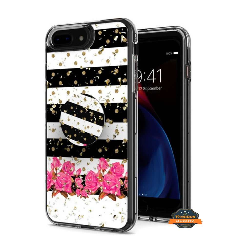 For Apple iPhone 8 Plus/7 Plus/6 6S Plus Pattern Design Bling Glitter Hybrid with Ring Stand Pop Up Finger Holder Kickstand  Phone Case Cover