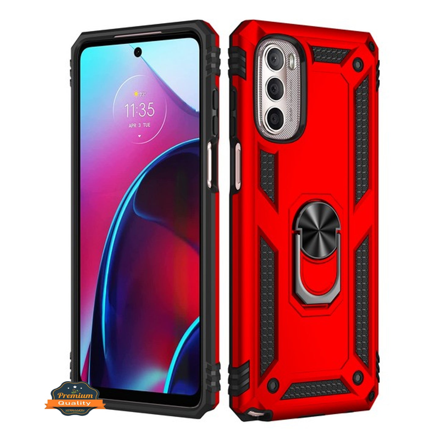 For Motorola Moto G 5G 2022 Shockproof Hybrid Dual Layer PC + TPU with Ring Stand Metal Kickstand Heavy Duty Armor Shell  Phone Case Cover