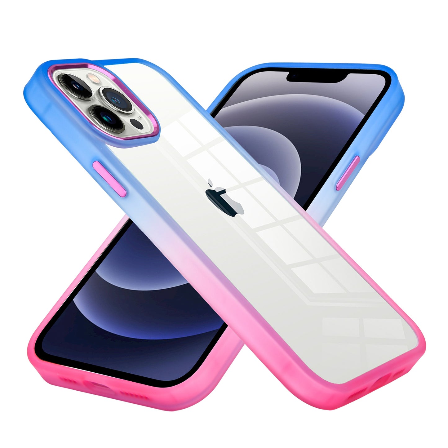 For Apple iPhone 14 /Plus Pro Max Transparent Two Tone Gradient Colorful Frame Hybrid Rubber TPU Gummy Hard  Phone Case Cover