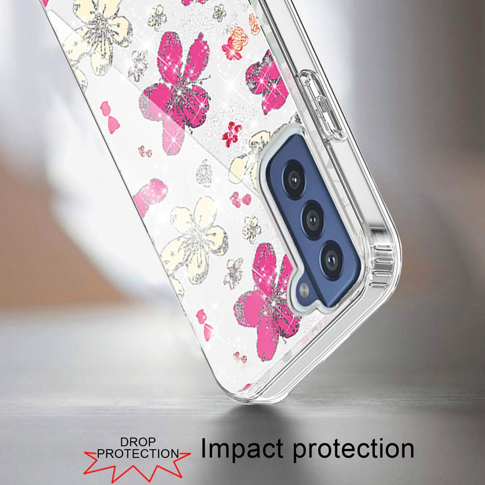 For Apple iPhone 14 Pro Max (6.7") Beautiful Laser Glitter Design Pattern Hybrid Gummy Hard PC TPU Shockproof  Phone Case Cover