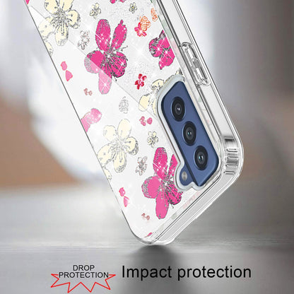 For Apple iPhone 14 Pro Max (6.7") Beautiful Laser Glitter Design Pattern Hybrid Gummy Hard PC TPU Shockproof  Phone Case Cover