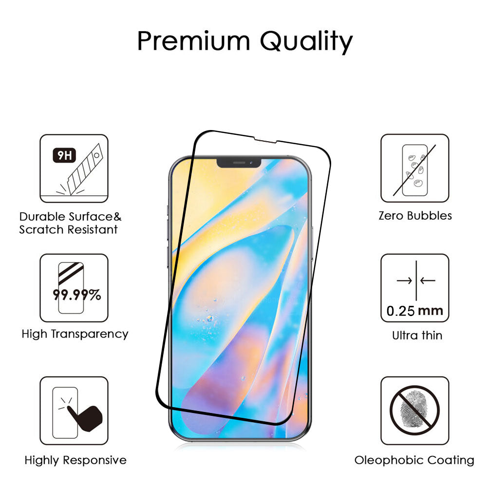 For Apple iPhone 13 Pro (6.1") Full-Coverage Tempered Glass Screen Protector [2.5D Round Edge] Tempered Glass Film 0.3mm Full Cover Clear Black Screen Protector