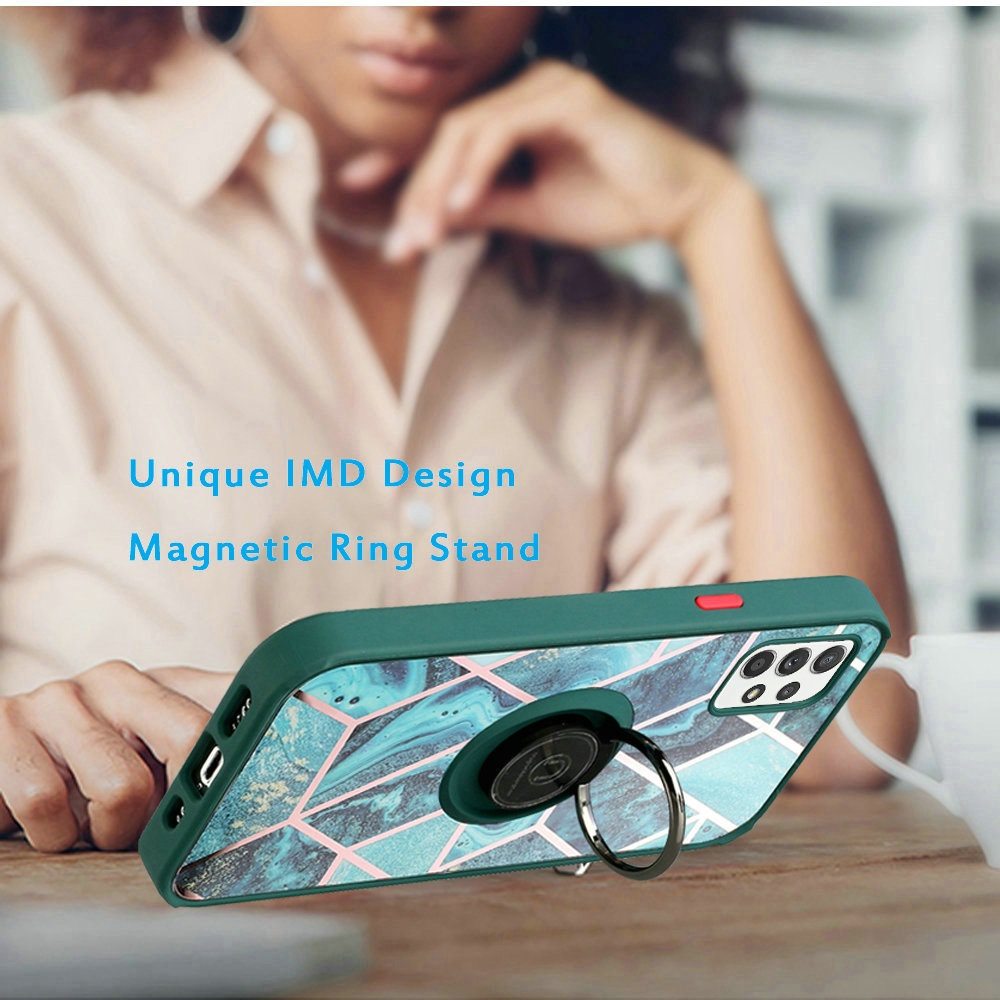 For Apple iPhone 14 Pro Max (6.7") Unique Marble Design with Magnetic Ring Kickstand Hybrid TPU Hard Shockproof  Phone Case Cover