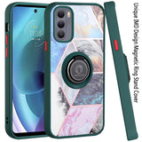 For Motorola Moto G Stylus 4G 2022 Unique Marble Design with Magnetic Ring Kickstand Holder Hybrid TPU Hard PC Armor  Phone Case Cover