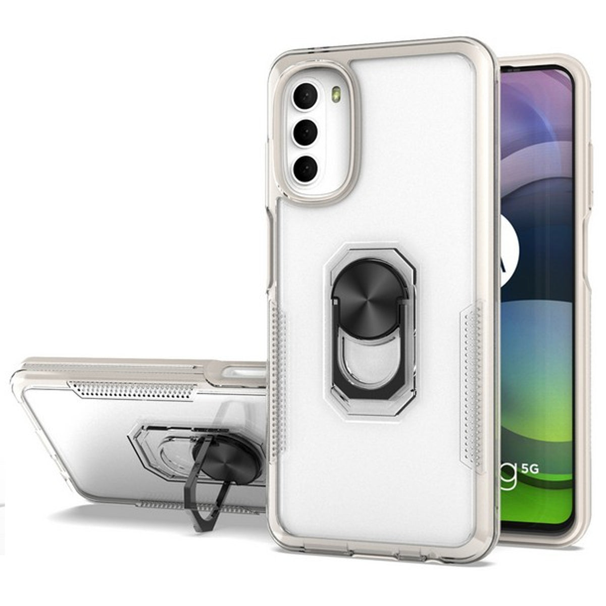 For Samsung Galaxy A23 5G Transparent Hybrid PC Magnetic Ring Stand (work with Car Mount) Detachable Frame Bumper  Phone Case Cover