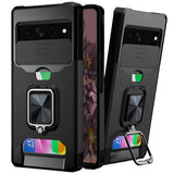 For Google Pixel 7/ 7 Pro Wallet Case with Ring Stand & Slide Camera Cover Credit Card Slot Holder, Military Grade Hard  Phone Case Cover