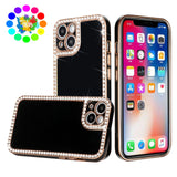 For Apple iPhone 13 Pro Max 6.7" All Around 3D Diamonds Rhinestone Chrome Frame TPU Shiny Bling Glitter Protective  Phone Case Cover