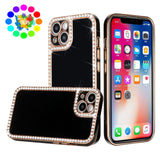 For Apple iPhone SE 3 (2022) SE/8/7 All Around 3D Diamonds Rhinestone Chrome Frame TPU Shiny Bling Glitter  Phone Case Cover