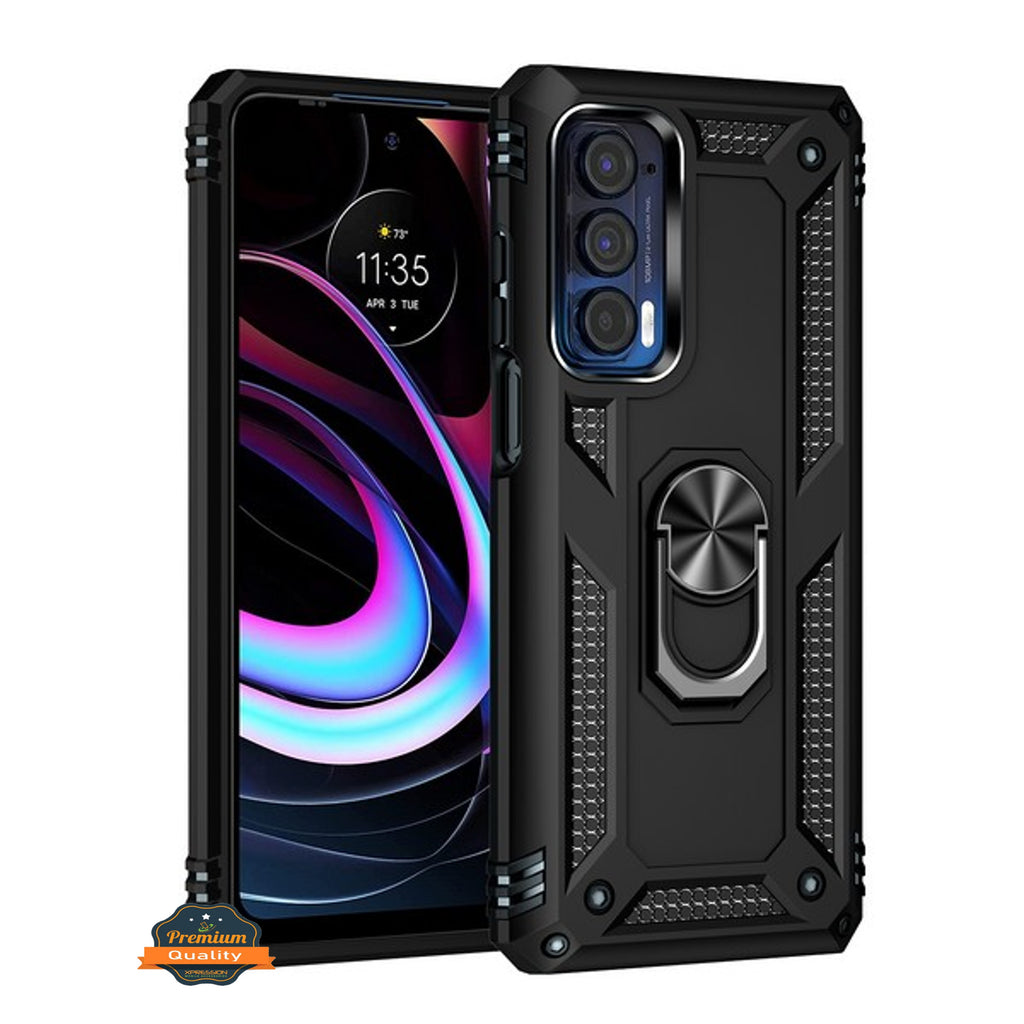 For Motorola Edge 2021 Shockproof Hybrid Dual Layer PC + TPU with Rotating Ring Stand Metal Kickstand Heavy Duty Armor Shell  Phone Case Cover