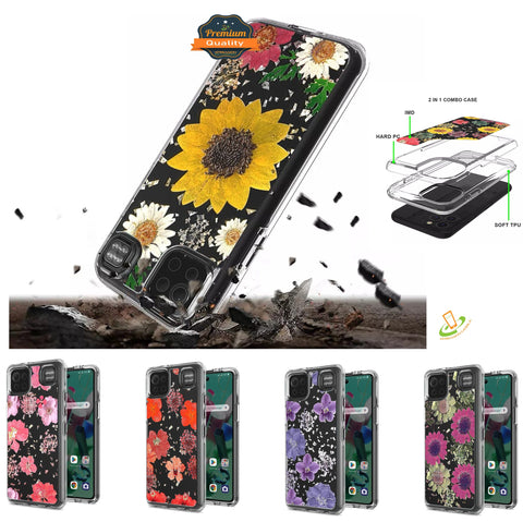 For Motorola Moto G Pure Glitter Flowers Floral Print Pattern Clear Design Shockproof Hybrid Fashion Sparkle Rubber TPU Bumper  Phone Case Cover