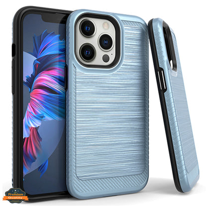 For Apple iPhone 14 (6.1") Armor Brushed Texture Rugged Carbon Fiber Design Shockproof Dual Layers Hard PC + TPU  Phone Case Cover