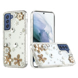 For Samsung Galaxy S21 Luxury Bling Clear Crystal 3D Full Diamonds Luxury Sparkle Rhinestone Hybrid Protective White Flower Butterfly Phone Case Cover
