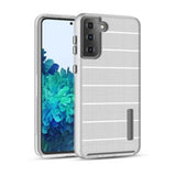 For Apple iPhone 11 (6.1") Texture Brushed Line Shockproof Rugged Shield Non-Slip Hybrid Dual Layers Soft TPU + Hard PC Back Silver Phone Case Cover