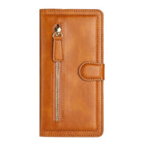 For Samsung Galaxy S22 Plus Multi Credit Card Holder Zipper Storage PU Leather Wallet Pockets Double Flap Pouch Flip Tan Phone Case Cover