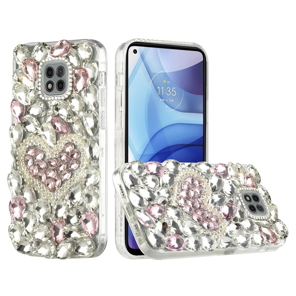 For Samsung Galaxy S21 Plus Bling Clear Crystal 3D Full Diamonds Luxury Sparkle Rhinestone Hybrid Protective Pink Pearl Heart Phone Case Cover