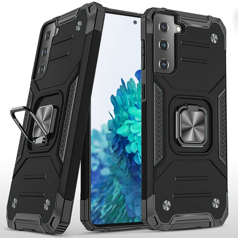For Samsung Galaxy S20 Armor Hybrid with Ring Stand Holder Kickstand Shockproof Heavy-Duty Durable Rugged 2in1 Black Phone Case Cover