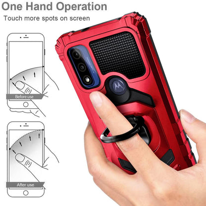 For Cricket Icon 4 Armor Hybrid Stand Ring Hard TPU Rugged Protective [Military-Grade] Magnetic Car Ring Holder Red