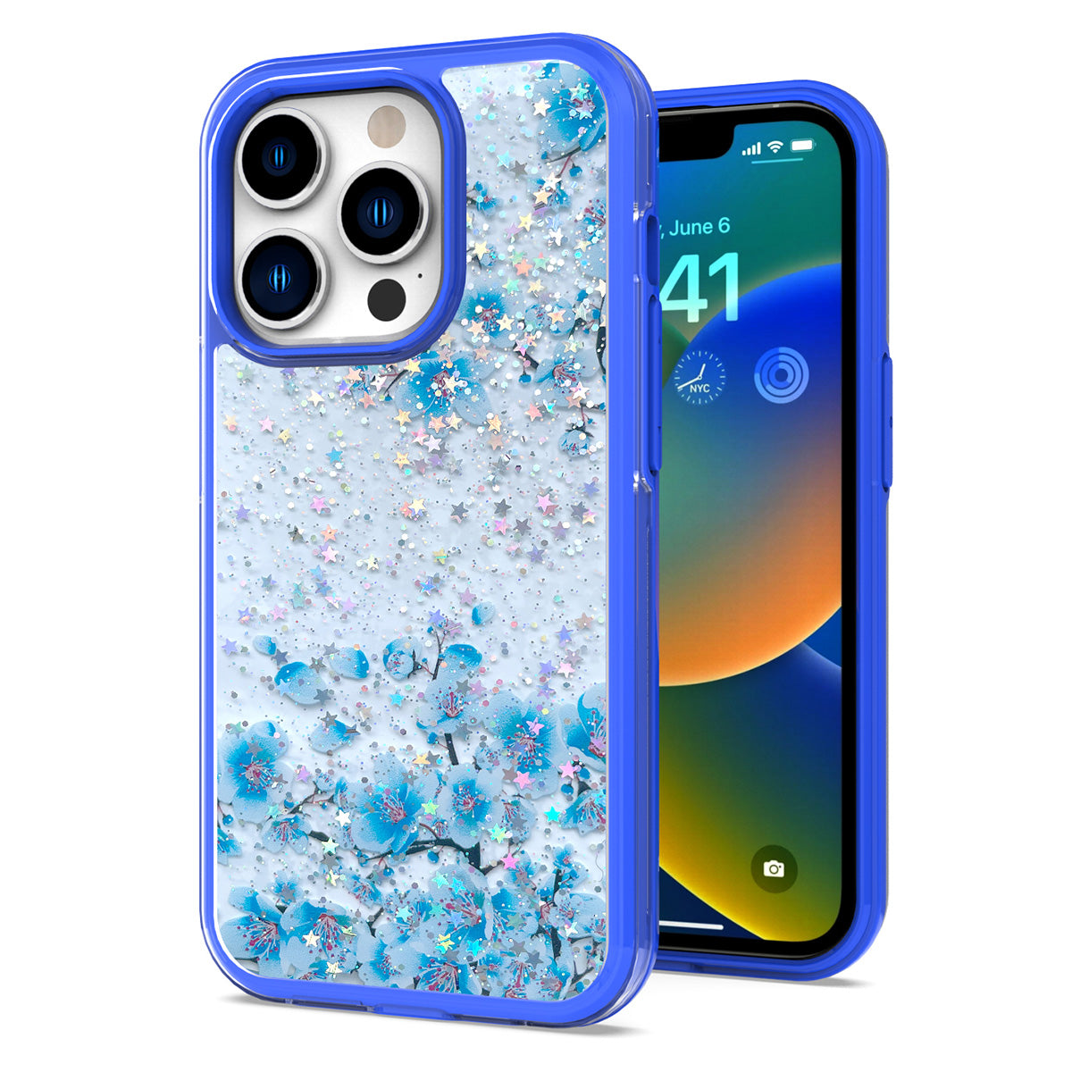 For Apple iPhone 14 (6.1") Sakura Spring Flowers Design Colorful Frame Hybrid Rubber TPU Hard Shockproof Rugged Slim  Phone Case Cover