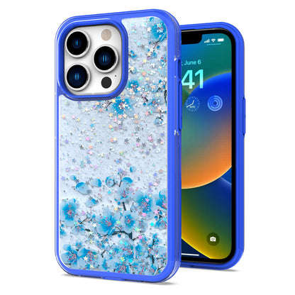For Apple iPhone 14 (6.1") Sakura Spring Flowers Design Colorful Frame Hybrid Rubber TPU Hard Shockproof Rugged Slim  Phone Case Cover