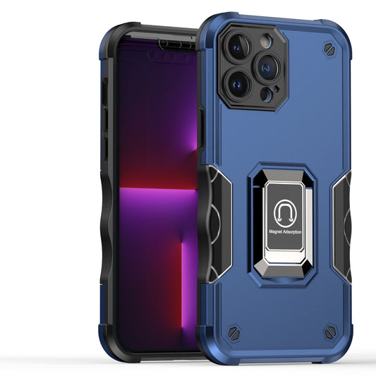 For Apple iPhone 14 Pro (6.1") Hybrid Cases with Magnetic Ring Holder Stand Kickstand Heavy Duty Rugged Shockproof Blue Phone Case Cover