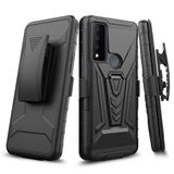 For TCL 30V 5G Combo 3 in 1 Rugged Swivel Belt Clip Holster Heavy Duty Tuff Hybrid Armor Rubber TPU with Kickstand Stand Black Phone Case Cover