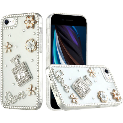 For Apple iPhone XR Bling Clear Crystal 3D Full Diamonds Luxury Sparkle Transparent Rhinestone Hybrid Bumper  Phone Case Cover