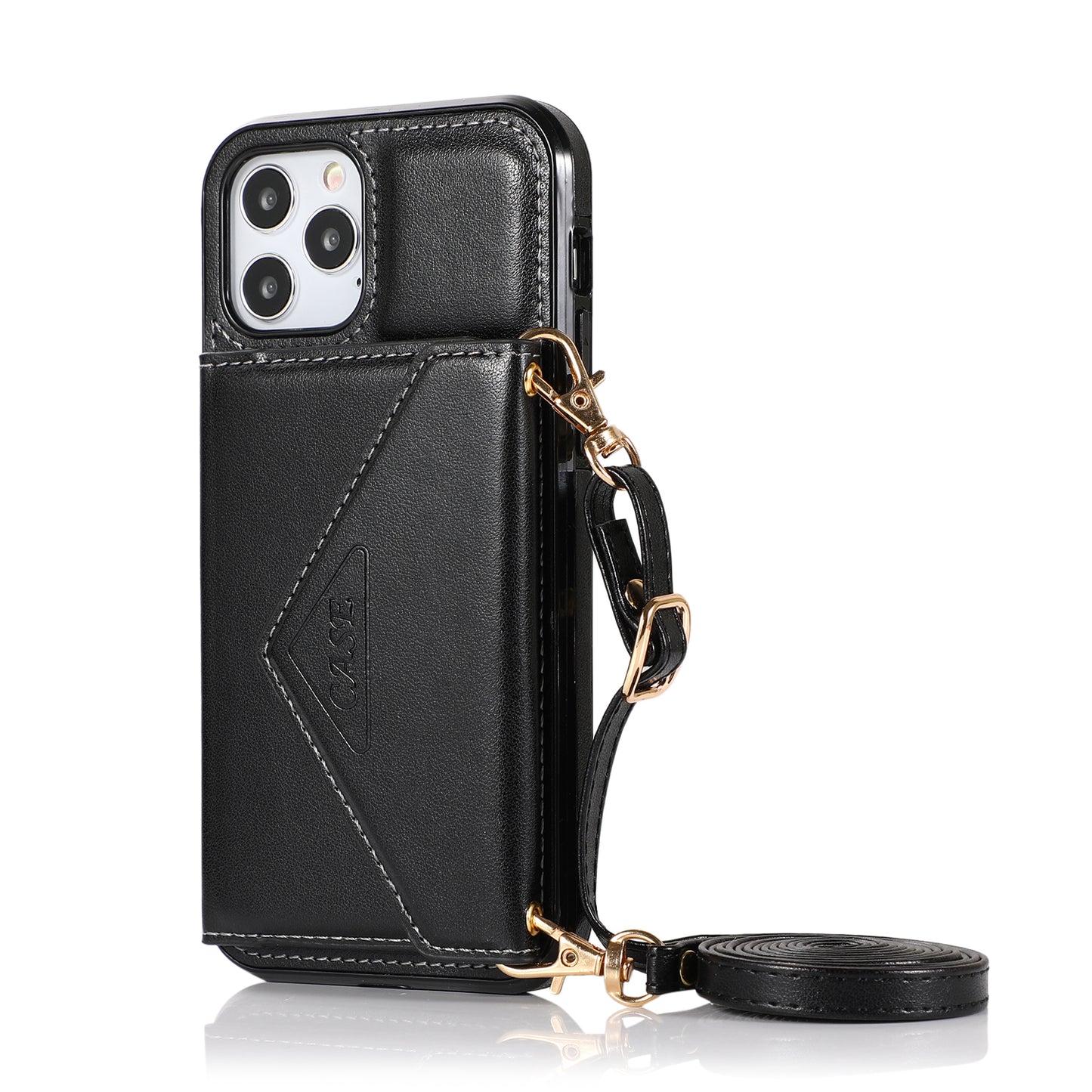 For Apple iPhone SE 3 (2022) SE/8/7 Wallet Case Credit Card ID Holder Lanyard Detachable Neck Strap Flip PU Leather Slim Black Phone Case Cover