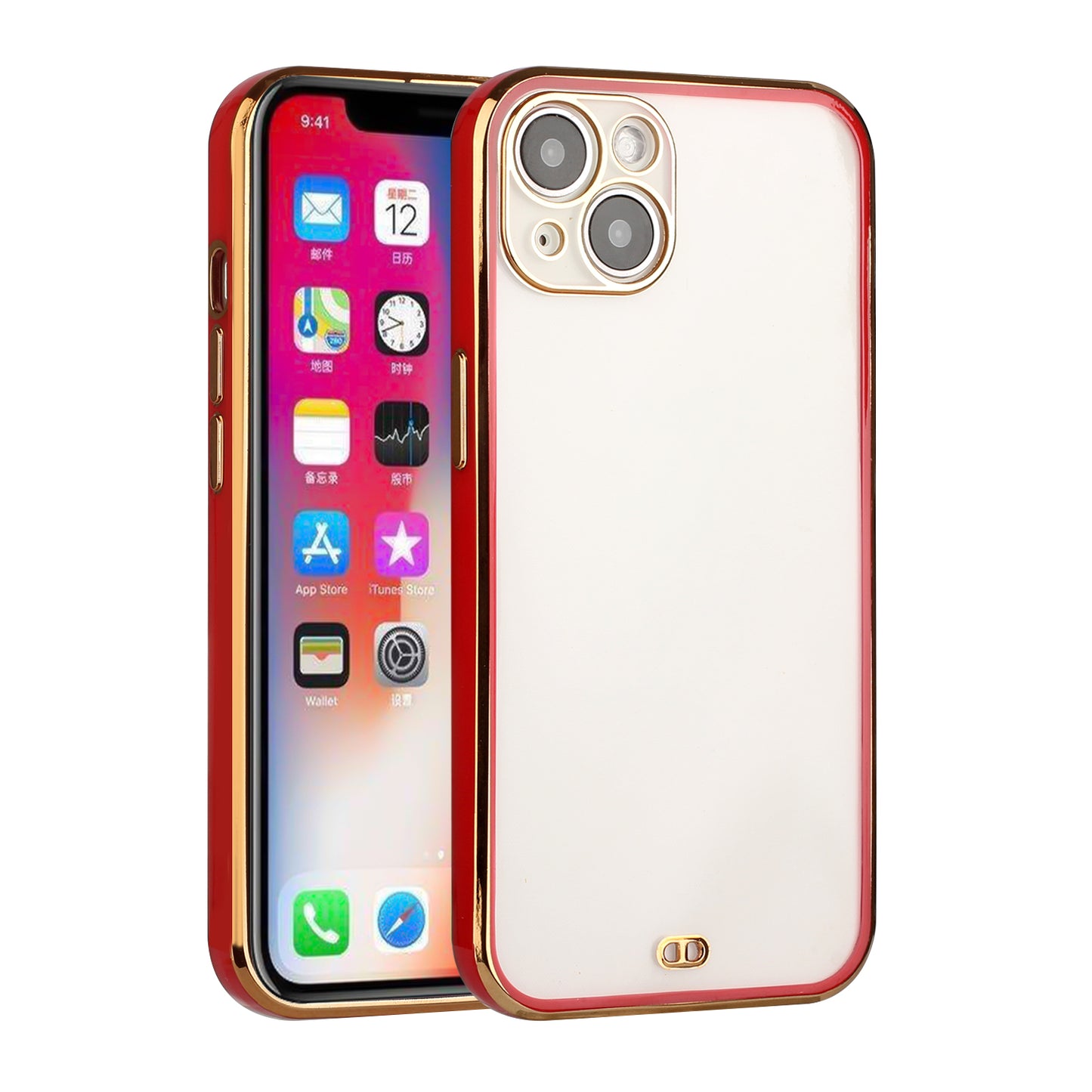 For Apple iPhone 13 (6.1") Slim Hybrid Gold Plated Chrome Transparent Rubber Gummy Hard PC Thick TPU Protective  Phone Case Cover