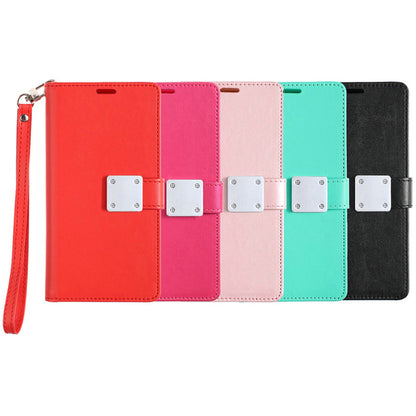 For Apple iPhone 13 Pro Max 6.7" Wallet Case PU Leather Credit Card ID Pocket Cash Holder Slot Dual Flip Pouch Folio Stand and Strap Black Phone Case Cover