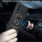 For Motorola Moto G Power 2022 Hybrid Dual Layer with Rotate Magnetic Ring Stand Holder Kickstand, Rugged Shockproof Anti-Scratch Protective Black Phone Case Cover