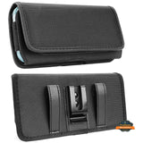 Universal Cell Phone Holster with Belt Clip & Card Slot Canvas Horizontal Pouch Waist Carrying Case Fit Apple iPhone 14/13/12 Pro Max 6.7" & Most Phone XL [6.57 x 3.35 x 0.6 in] Universal Canvas Pouch [Black]