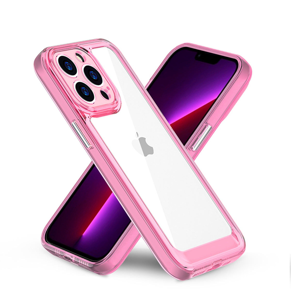 For Apple iPhone 14 Pro Max (6.7") Transparent Hybrid Silicone Rubber TPU and Hard PC Shockproof Tone Frame Bumper  Phone Case Cover