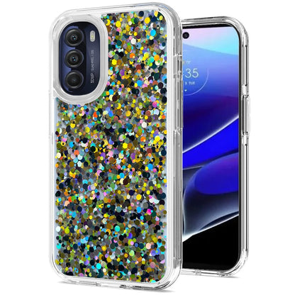 For Apple iPhone 14 Pro Max (6.7") Colorful Glitter Bling Sparkle Epoxy Glittering Shining Hybrid Hard Shockproof  Phone Case Cover
