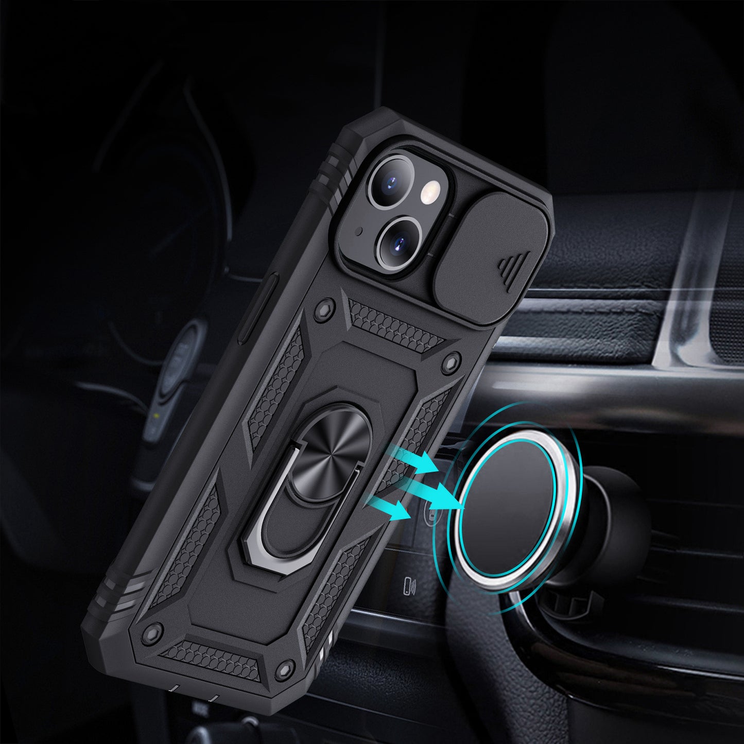 For Apple iPhone 14 Pro (6.1") Hybrid Built-in 360° Rotate Magnetic Ring Stand Camera Protection Heavy Duty Shockproof  Phone Case Cover
