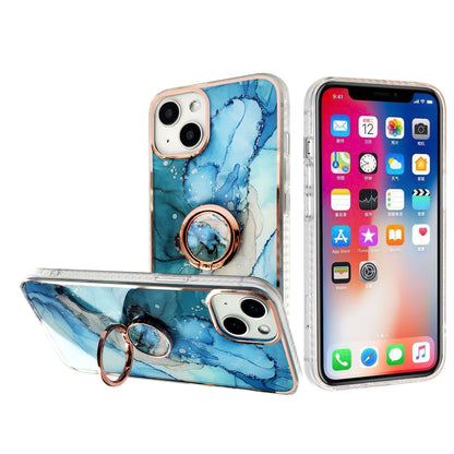 For Apple iPhone 14 Pro (6.1") Pattern Fashion Design Chromed Edge IMD with Ring Kickstand Hybrid TPU Hard Back  Phone Case Cover