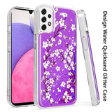 For Samsung Galaxy A33 5G Floral Design Quicksand Water Liquid Floating Sparkle Colorful Glitter Bling Flower Fashion Hybrid  Phone Case Cover