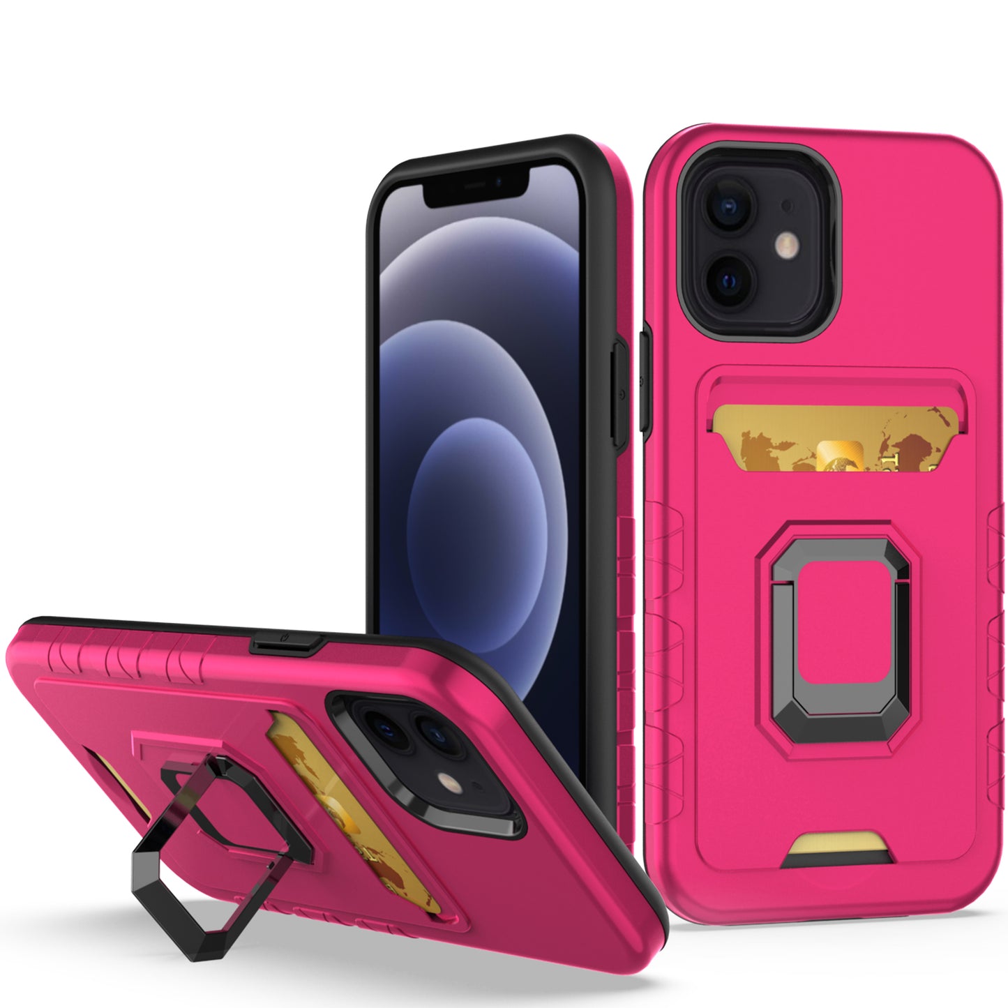For Apple iPhone 14 Pro Max (6.7") Wallet Designed with Credit Card Holder & Magnetic Ring Stand Kickstand Hybrid Hard  Phone Case Cover