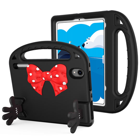 For Apple iPad Mini 6th Gen 8.3 inch Hybrid Shockproof Bow Hands Kickstand Antislip Rubber TPU Kid-Friendly Bumper Tablet Black Phone Case Cover