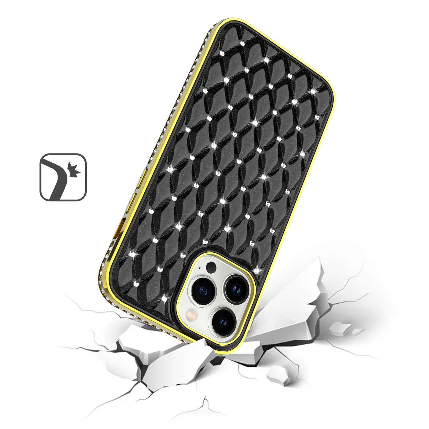 For Apple iPhone 13 Pro Max (6.7") Luxury Chrome Diamonds Rhinestone Thick Shiny Bling Protective Rubber Frame  Phone Case Cover