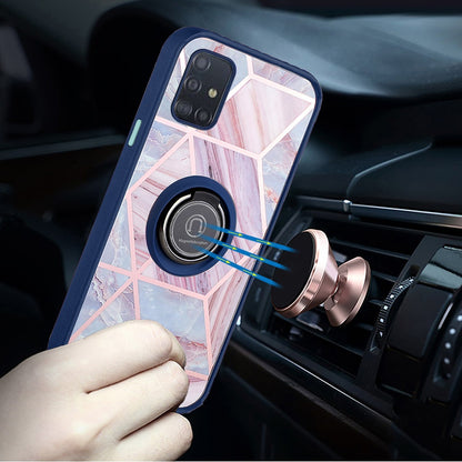 For Motorola Moto G 5G 2022 Marble Design with Magnetic Ring Kickstand Holder Hybrid TPU Hard PC Shockproof Armor Blue Pink Phone Case Cover