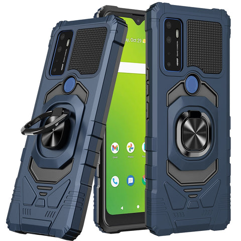 For AT&T Radiant Max 5G (6.8") Hybrid Dual Layer with Rotate Magnetic Ring Stand Holder Kickstand, Rugged Anti-Scratch Protective Blue Phone Case Cover