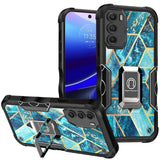 For Motorola Moto G Stylus 5G 2022 Marble IMD Design Hybrid Magnetic Ring Stand Kickstand Heavy Duty Shockproof  Phone Case Cover