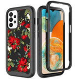 For OnePlus 10T 5G Stylish Flower Design 2in1 Hybrid Dual Layer Armor Hard PC Rubber TPU Shockproof Front Frame Black Red Roses Phone Case Cover