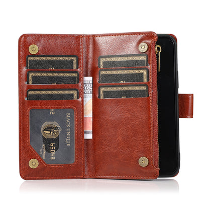 For Motorola Moto G Stylus 5G 2022 Leather Zipper Wallet Case 9 Credit Card Slots Cash Money Pocket Clutch Pouch Stand Brown Phone Case Cover