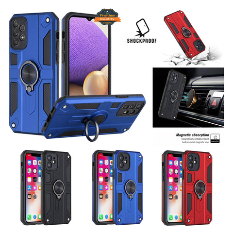 For Samsung Galaxy A32 5G Armor Hybrid with Built in 360° Ring Kickstand Shockproof Hard PC, TPU Silicone Bumper Military Grade  Phone Case Cover