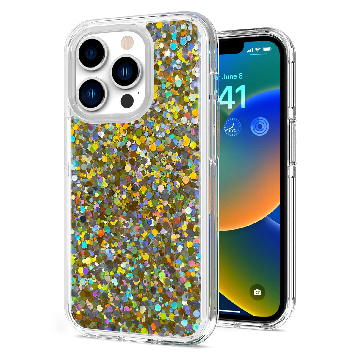 For Apple iPhone 14 Pro Max (6.7") Colorful Glitter Bling Sparkle Epoxy Glittering Shining Hybrid Hard Shockproof  Phone Case Cover